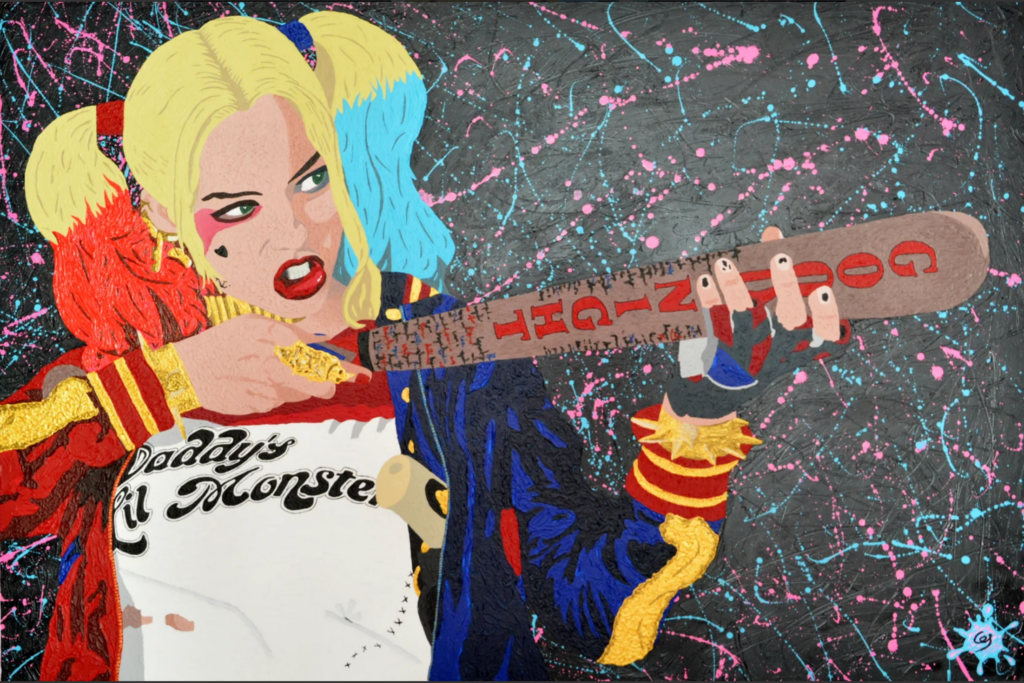  Acrilico su tela di Giuseppe Sica che rappresenta Harley Quinn, simbolo di energia e ribellione